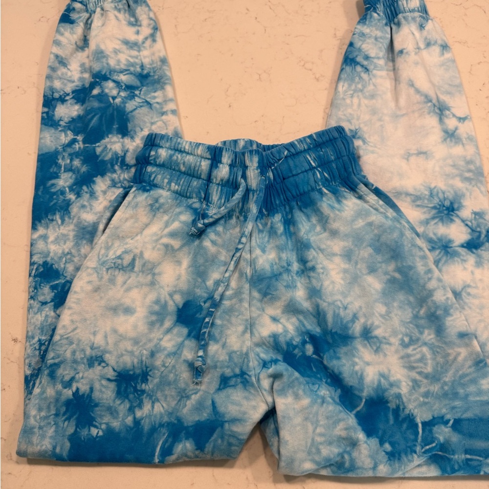 Frankies Bikinis Women’s XS Aiden Joggers Sweatpants blue white tie dye